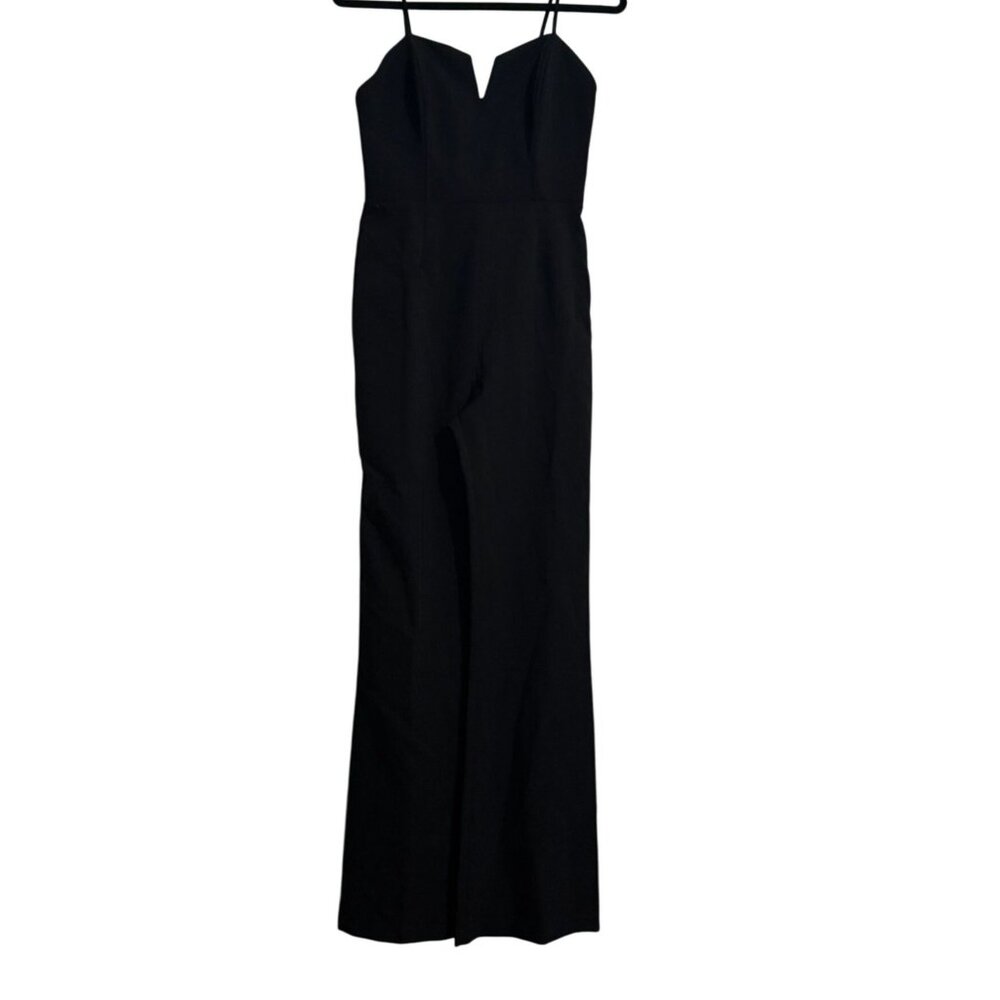 Black Socialite Sleeveless V-Neck Jumpsuit With Spaghetti Straps